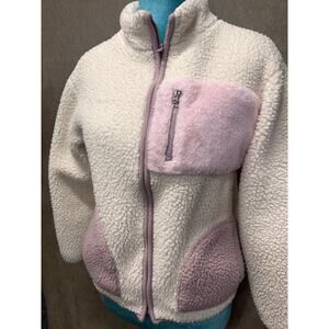 Cat & Jack Sherpa Fleece Jacket Pink Cream Zip Up Cozy Girls Size L 10/12
